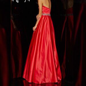 Sz 2 Angela & Alison #51033 Coral Strapless Satin A-Line Gown Dress